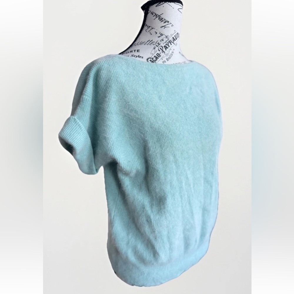 Vintage 90s Michael Carrie Angora Rabbit Hair Mint Green Back V Neck Sweater Top - Picture 3 of 6